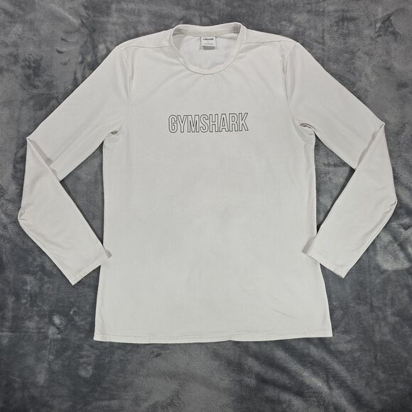 Gymshark Baselayer Shirt Men L White Breathable Athletic Performance Long Sleeve - Picture 1 of 9